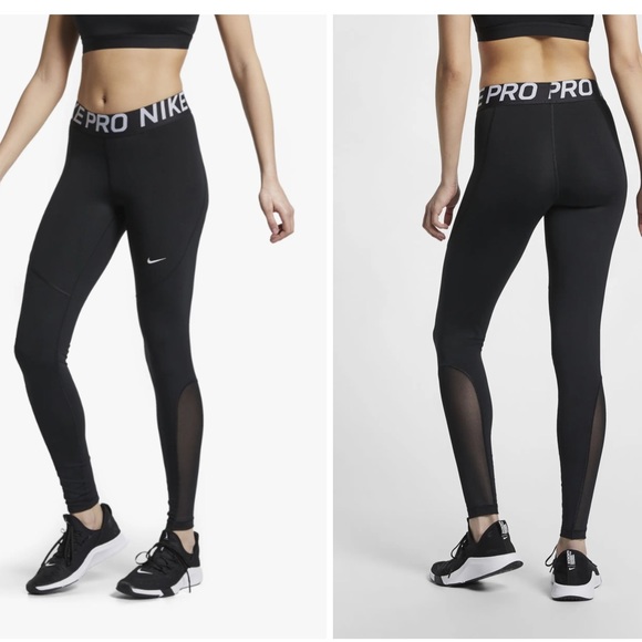 Nike Pro Women's Mesh-Paneled Leggings Size L Black - Picture 2 of 10